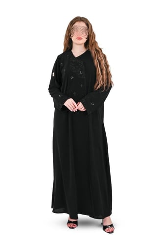 عباية ملكي بتطريز شك يدوي اسود