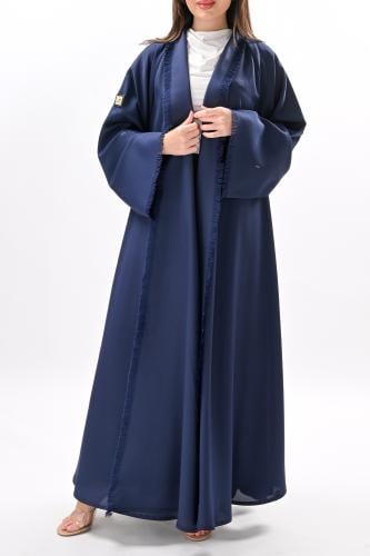 عباية كريب تربل كلوش بلون كحلي