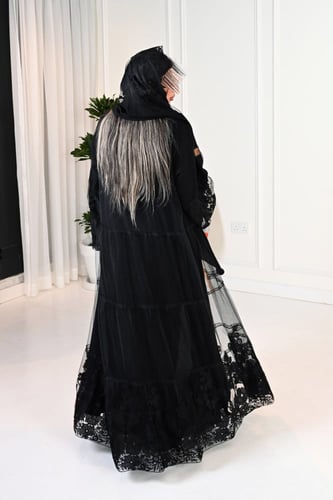 عباية تل مبطن كلوش بتطريز مشجر