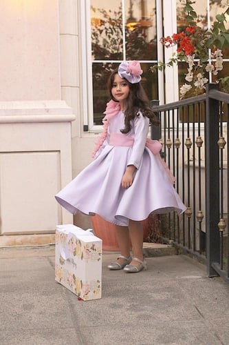 فستان موف جوري وردي مع طوق