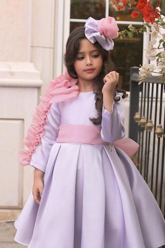 فستان موف جوري وردي مع طوق