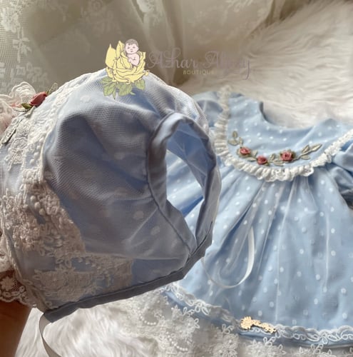 فستان مع قبعة سماوي دانتيل