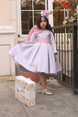 فستان موف جوري وردي مع طوق