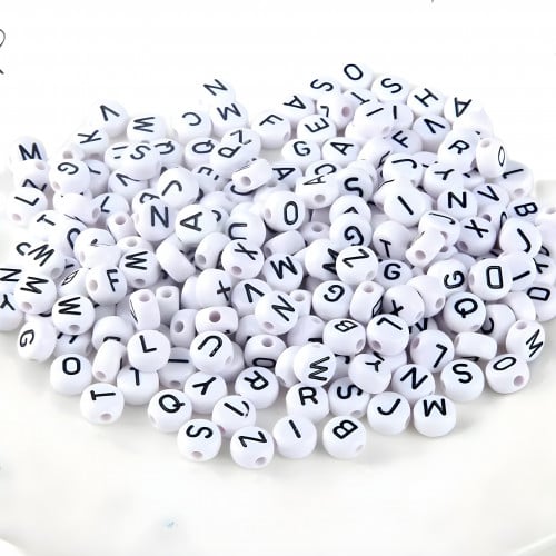 خرز حروف أبيض مدور 6mm