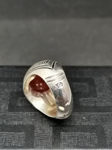 خاتم الفضة بحجر عقيق خرساني ايراني أحمر بصياغة الأ...