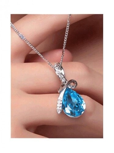 سلسال بتصميم سواروفسكي قطرة ماء ازرق سماوي