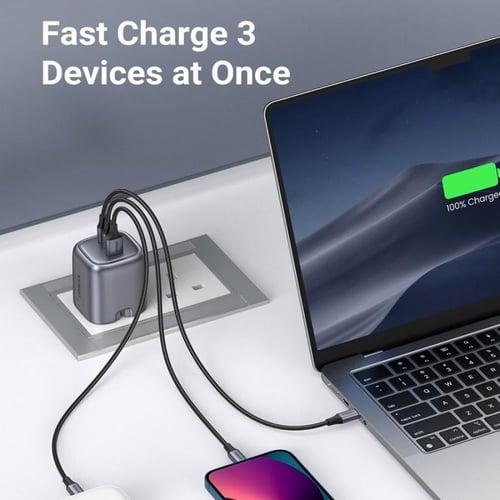 شاحن جداري نكسود بمنفذين PD ومنفذ USB وتقنية GAN ب...