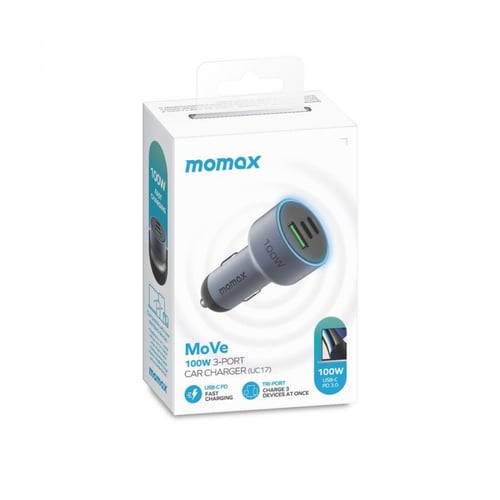 شاحن سيارة موماكس بثلاث منافذ منفذ USB ومنفذين USB...