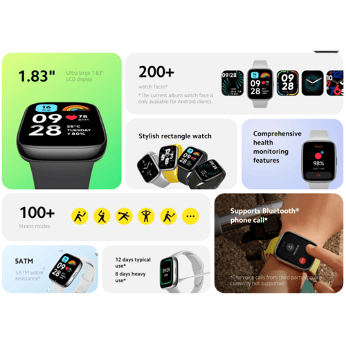 ساعة ذكية شاومي ريدمي واتش 3 اكتيف - رمادي