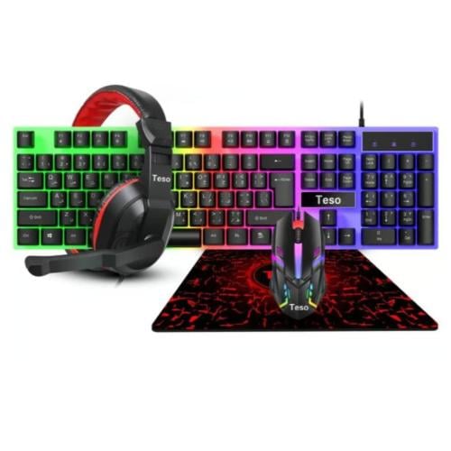 بكج ألعاب TESO T100 4in1 RGB سلكي – كيبورد وماوس و...