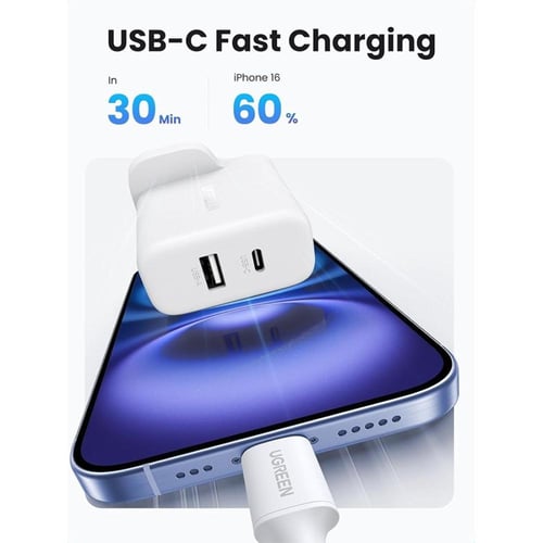 شاحن جداري يوجرين بمنفذ USB-C ومنفذ USB وبقوة 20 و...