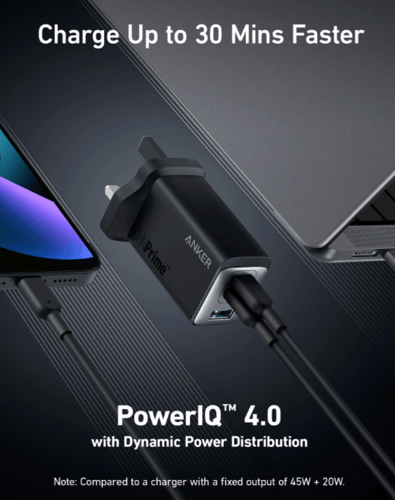 شاحن جداري انكر بقوة 65 واط بمنفذين تايب سي بتقنية...