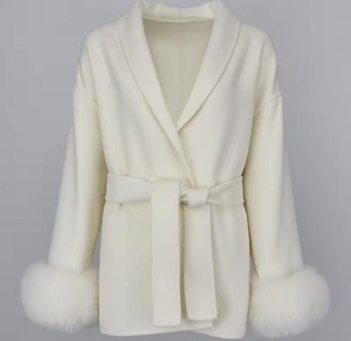 White Wool Jacket with faux fur cuff