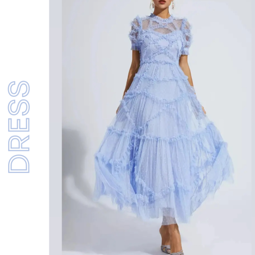Blue Lace Ruffled Dress