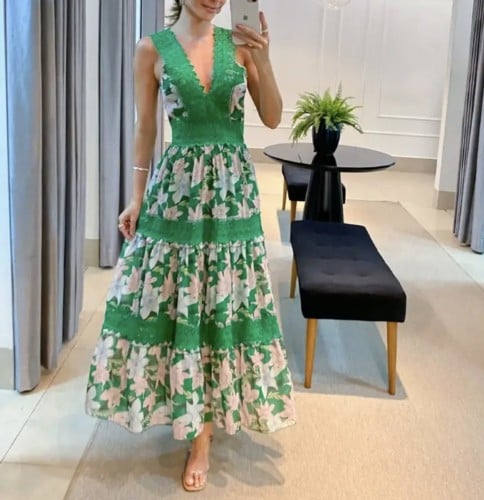Long Floral Green Summer Dress
