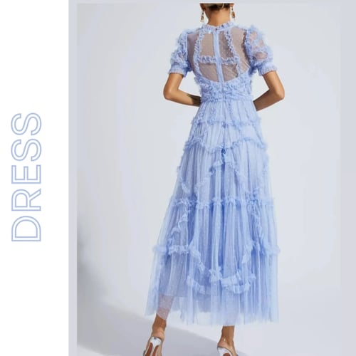 Blue Lace Ruffled Dress