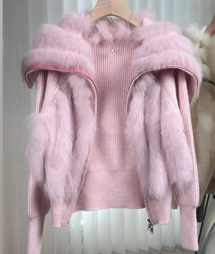 free size - cardigan jacket with faux fur