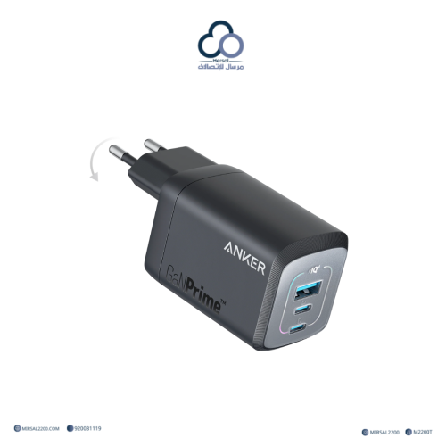 رأس شاحن أنكر GaNPrime — 65 واط | 3 منافذ (2×USB-C...