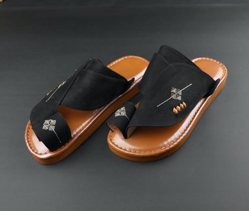 حذاء طبي رجالي اسود مخمل / بني