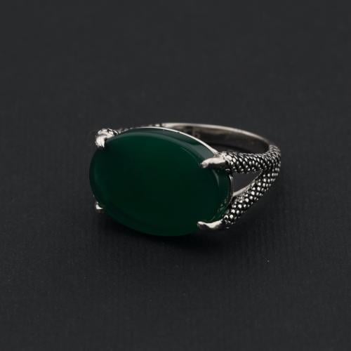 خاتم فضه مخالب صقر اخضر عيار 925