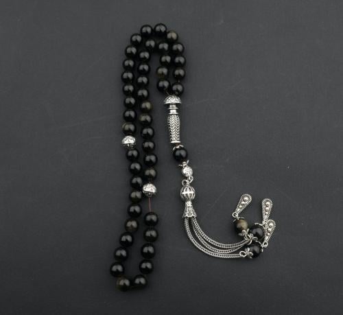 سبحة عقيق اسود مموج