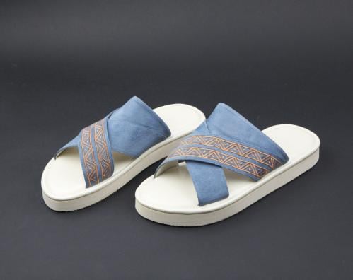 حذاء رجالي بدون اصبع لون بحري - تطريز سدو