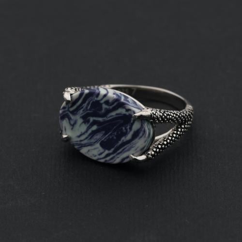 خاتم فضه مخالب صقر ازرق وابيض مموج عيار 925