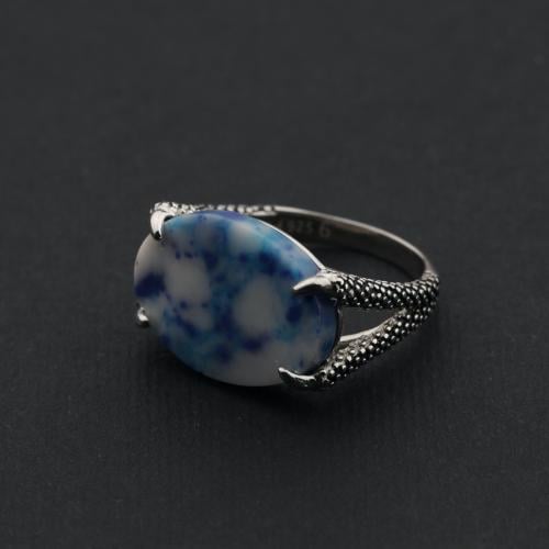 خاتم فضه مخالب صقر ازرق وابيض عيار 925