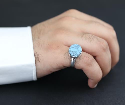 خاتم ملكي فيروزي معرق فضة عيار 925