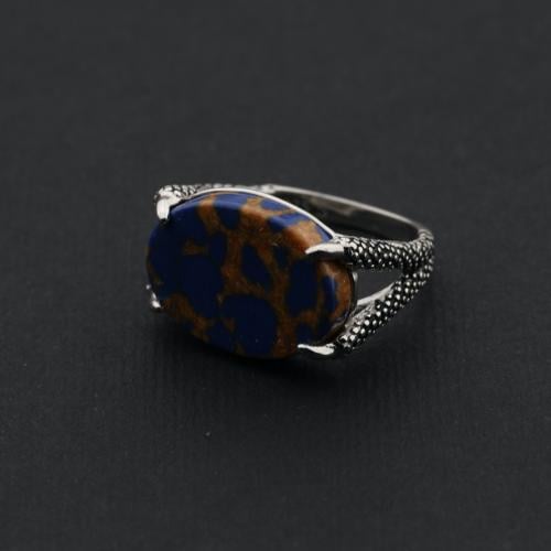 خاتم فضه مخالب صقر ازرق مذهب عيار 925