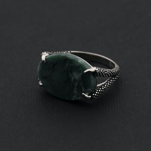 خاتم فضه مخالب صقر عشبي معرق عيار 925