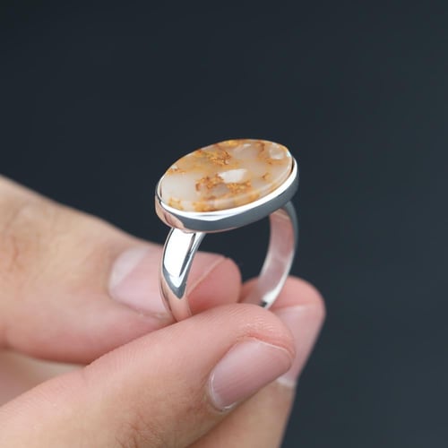 خاتم ملكي صدفي مذهب فضة عيار 925