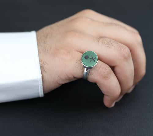 خاتم فضه ملكي سيفين و نخله اخضر