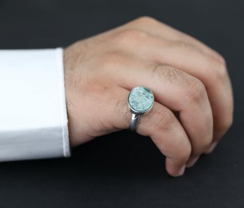 خاتم ملكي اخضر صخري فضة عيار 925