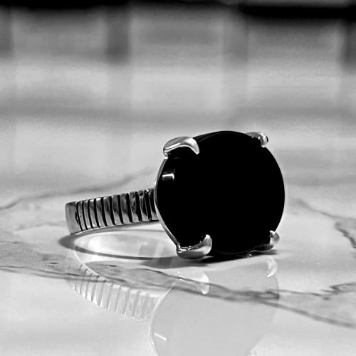 خاتم اسود انياب دائري عيار 925