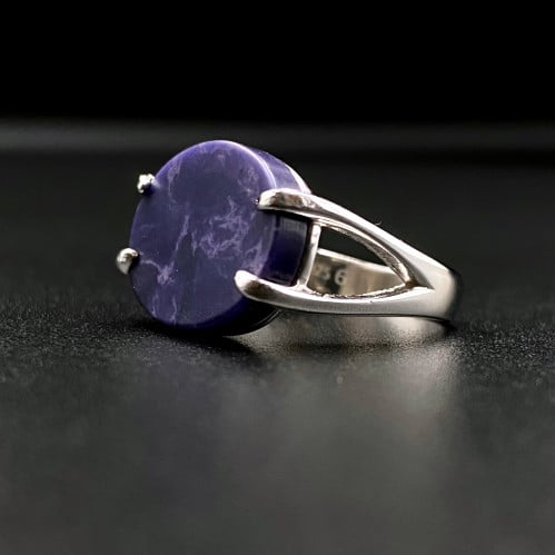 خاتم فضه مقبضين كحلي معرق عيار 925