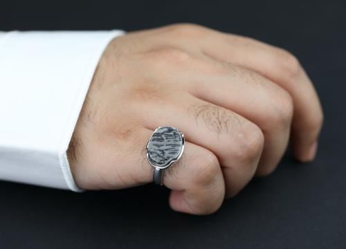 خاتم تاج ملكي رصاصي مقلم عيار 925