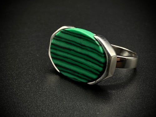 خاتم فضه فكين اخضر مقلم عيار 925