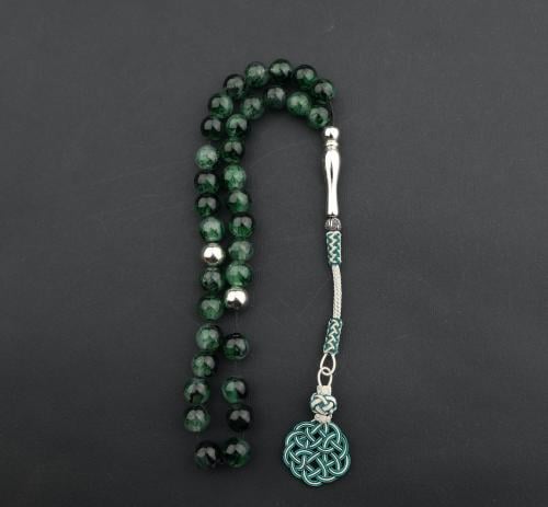 سبحة عقيق لون اخضر مميز بكلايت معدن