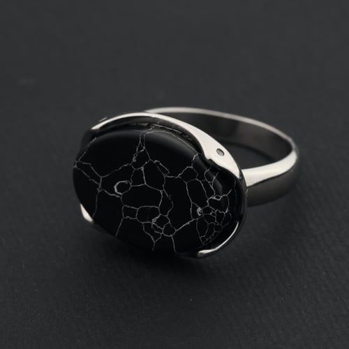 خاتم تاج ملكي اسود معرق عيار 925