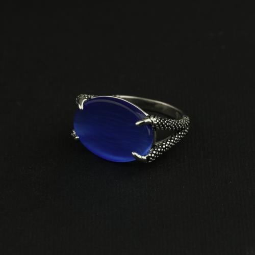 خاتم فضه مخالب صقر ازرق زجاجي عيار 925