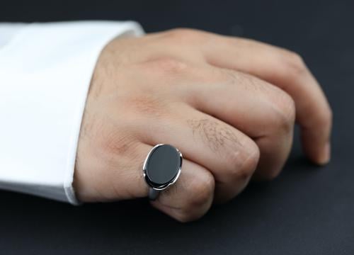 خاتم تاج ملكي أسود عيار 925