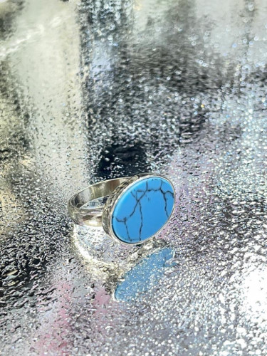 خاتم فضة حجر فيروزي عيار 925