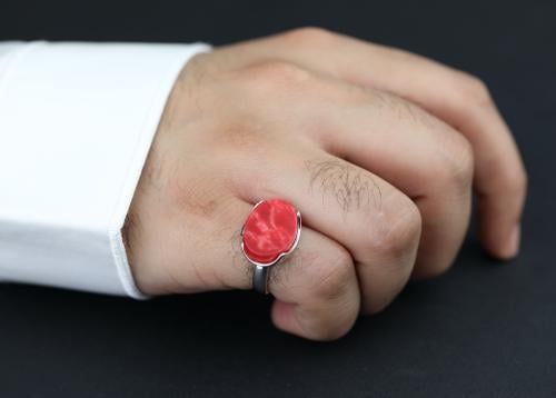 خاتم تاج ملكي احمر مموج عيار 925