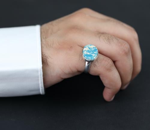 خاتم ملكي تركوازي صخري فضة عيار 925