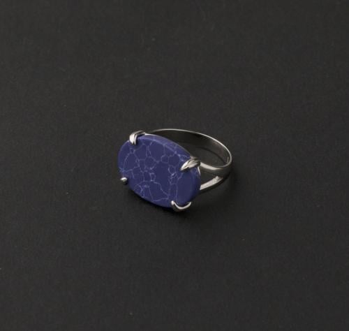 خاتم فضه انياب ازرق معرق عيار 925