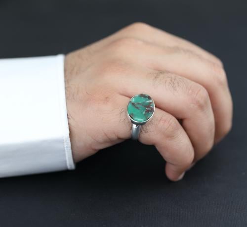 خاتم ملكي اخضر زمردي فضة عيار 925