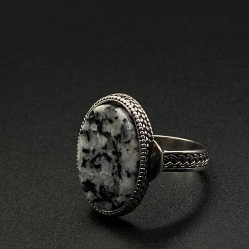 خاتم فضه نقش ابيض رخامي عيار 925