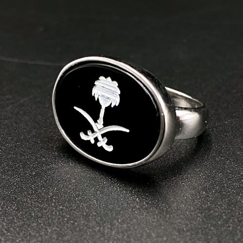 خاتم فضه ملكي سيفين و نخله حفر اسود