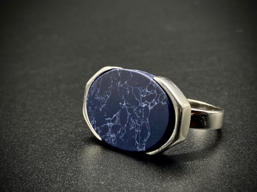 خاتم فضه فكين كحلي معرق عيار 925